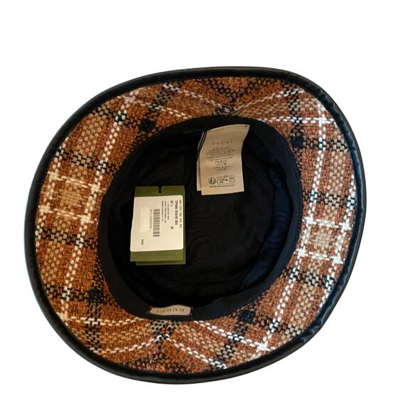 GUCCI GG Elevation Tweed Tartan Bucket Hat Cap 728469 Brown Size Medium NEW main image 12